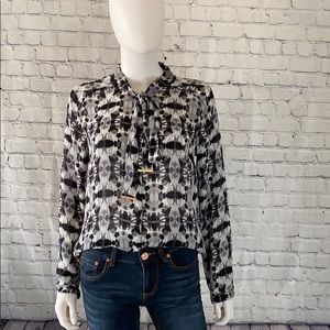 Worthington Black and Grey Long Sleeve Blouse M